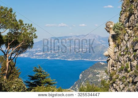 View Of Sea And Garden From Mount Solaro Of Capri Island, Italy.