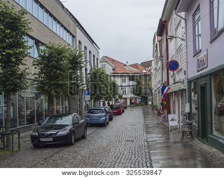 Stavanger, Norway, September 9, 2019 : Street With Traditional Wooden Houses In Gamle Stavanger. Gam