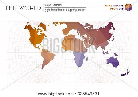Triangular Mesh Of The World. Guyou Hemisphere-in-a-square Projection Of The World. Purple Orange Co