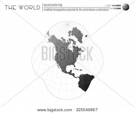 World Map With Vibrant Triangles. Modified Stereographic Projection For The Conterminous United Stat