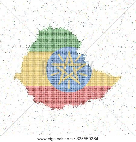 Map Of Ethiopia. Mosaic Style Map With Flag Of Ethiopia. Vector Illustration.