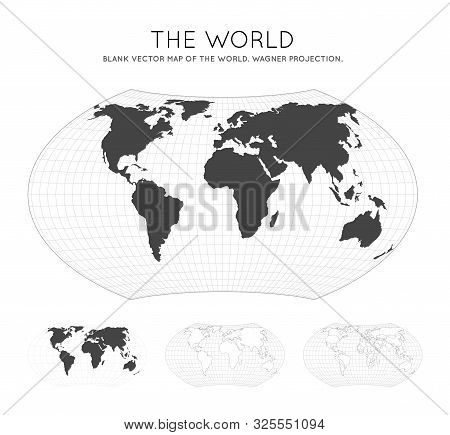 Map Of The World. Wagner Projection. Globe With Latitude And Longitude Lines. World Map On Meridians