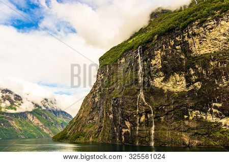 The Seven Sisters Waterfall In Geiranger, Norway ( 7 Sisters Waterfall )