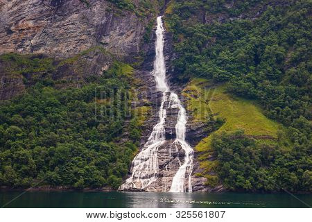 The Suitor, A Waterfall In Geiranger Fjord, Norway, Opposite To The Seven Sisters Waterfall.