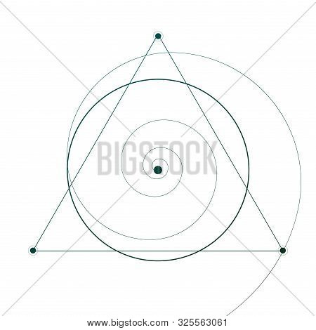 Sacred Geometry Tattoo Sketch With Triangles, Spirals And Particles Isolated On White.