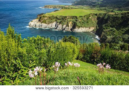 Breathtaking View Of Coastline From Santa Iria Viewpoint On The Island Of Sao Miguel, Azores, Portug