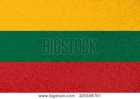 Lithuanian Flag With Red Green Yellow Stripes. Vector Lithuanian Flag Illustration With Cool Grunge 