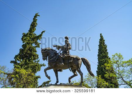 Sculpture Of Old Man Of Motia On Horseback By Sculptor Lazaros Sochos, In Town Of Nafplio Peloponnes