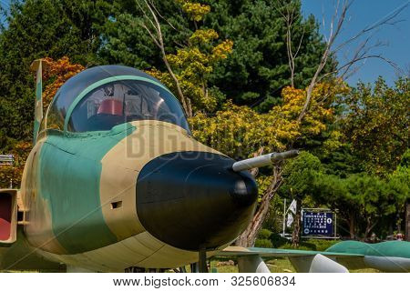 Daejeon, South Korea; September 29, 2019: Closeup Of Radar Cone On F-5b Freedom Fighter Military Jet
