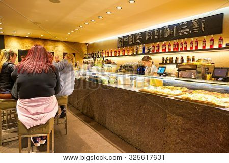 VENICE, ITALY - CIRCA MAY, 2019: interior shot of Farini restaurant in Venice.