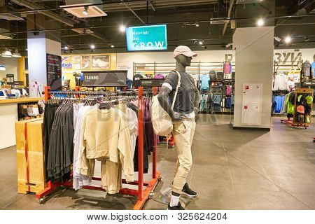 MOSCOW, RUSSIA - CIRCA MAY, 2019: interior shot of a Reebok store in Moscow.