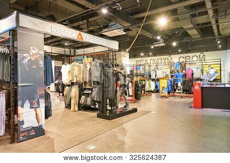 MOSCOW, RUSSIA - CIRCA MAY, 2019: interior shot of a Reebok store in Moscow.