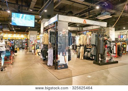 MOSCOW, RUSSIA - CIRCA MAY, 2019: interior shot of a Reebok store in Moscow.