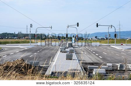 Aerial Photograph Of Road Cross Under Construction. Building New Streeet Area Connection Viewpoint F