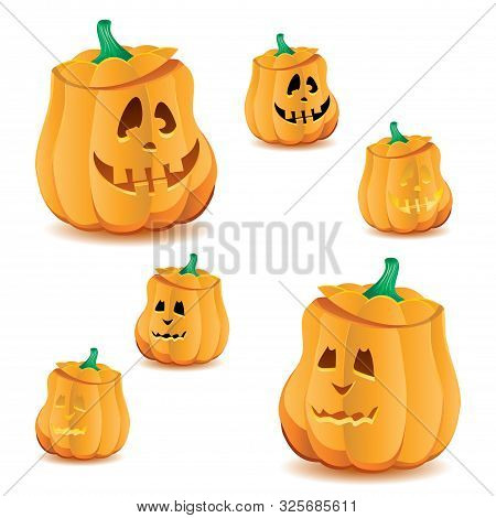 Set Of Halloween Pumpkins With Variations Of Illumination, Part 19