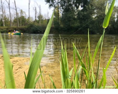 canoeing on a Loue river in eastern France, Europe