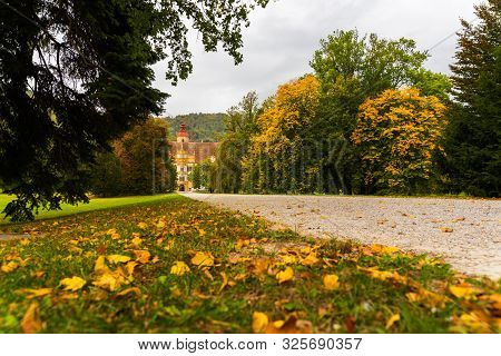 Graz, Austria 02.10.2019: View At Eggenberg Palace In Autumn Tourist Spot, Famous Travel Destination