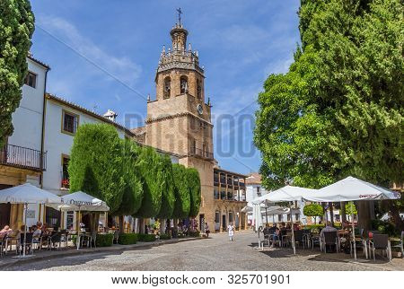 Ronda, Spain - May 16, 2019: Cafes And Restaurants In The Historic Center Of Ronda, Spain