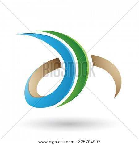Illustration of Green and Blue 3d Curly Letter D and H isolated on a White Background