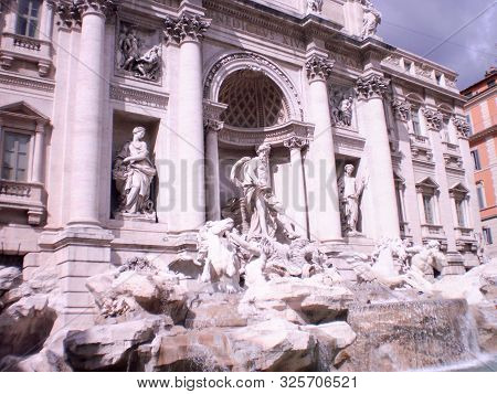 Trevi Fountain Great Baroque Monumental Fountain Dituated In Trevi's Rione Built In The 17Th Century