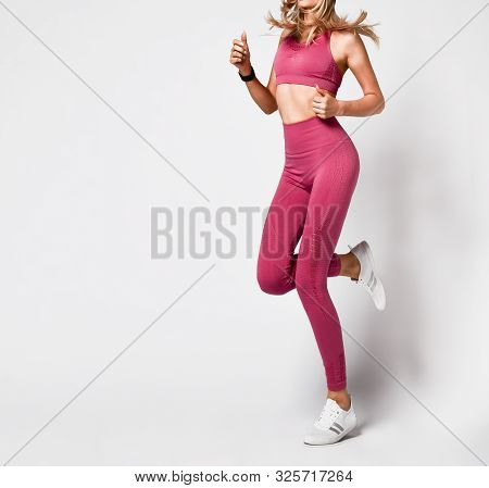 Beautiful Sexy Blonde Woman With Perfect Athletic Slim Figure By Physical Education Or Fitness, Lead