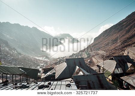 Tsomgo Lake, Gangtok, Sikkim, December 26, 2018: Cityscape Ariel View Of Changu Lake Surrounded By M