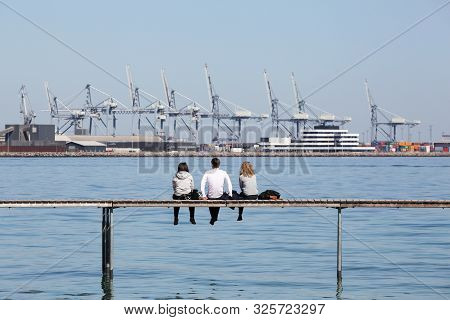 View Of The Industrial Habor Of Aarhus From The Infinity Bridge, Denmark