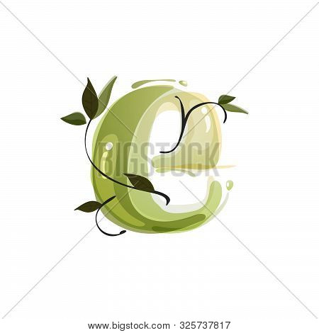 E Letter Watercolor Hand Drawn Green Natural Logo.  Watercolor Splashes Style. Vector Typeface For E
