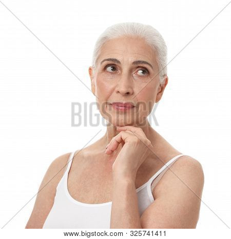 Portrait Of Beautiful Mature Woman On White Background