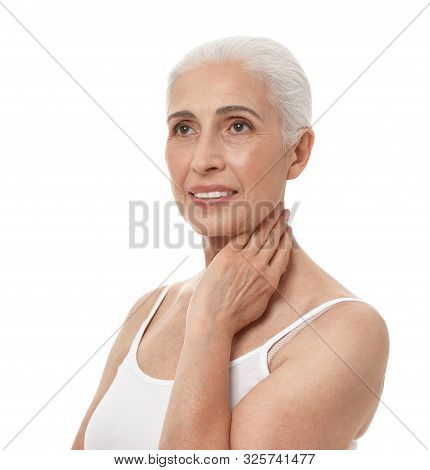 Portrait Of Beautiful Mature Woman On White Background