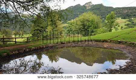Little Mountain Lake And The Reflection Of Mountains And Tree On The Water