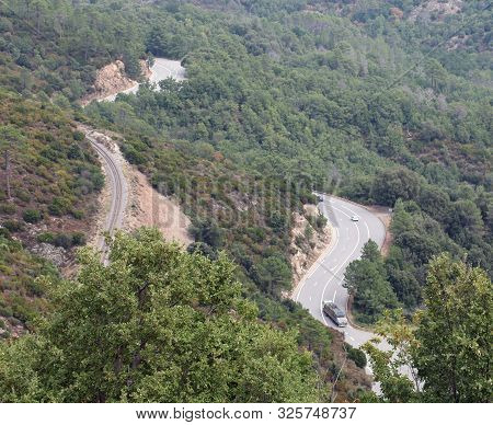 Tortuous Road On The Mountain In Corsica France In Europe