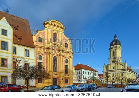 Karlsplatz Square With State Library And Hofkirche, Neuburg An Der Donau, Germany