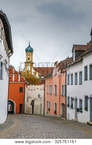 Street With Historical Houses In Neuburg An Der Donau, Germany