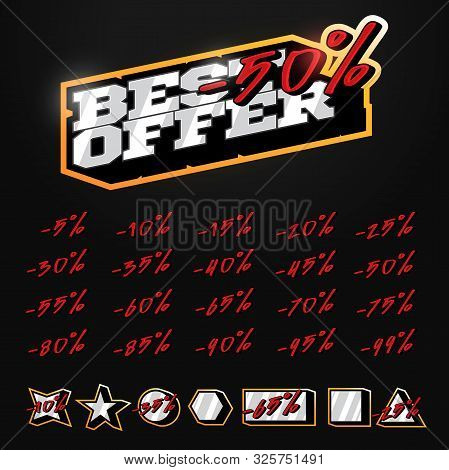 Best Offer Sale Tag Builder Kit Typography In Sport Retor Style. Shop Or Online Shopping. Sticker, B