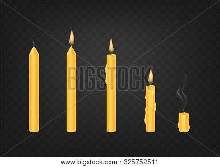 Candle In Various Conditions. Vector Illustration On A Transparent Background.