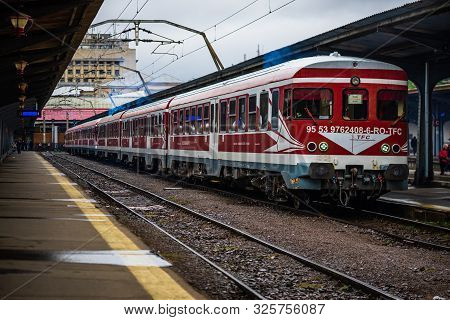 Train On The Platform Of Bucharest North Railway Station (gara De Nord Bucuresti) In Bucharest, Roma