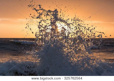 Sea Wave. The Ocean Surf. Dawn At Sea.