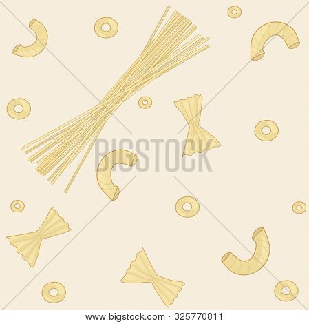 Light Pink Background With Different Pasta. Vector Illustration