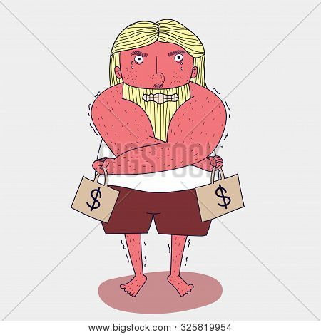 A Weightlifting Man With A Debt In A Bag Of Money.doodle Art Concept,illustration Painting