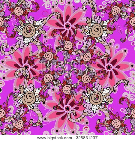 Hand Drawn Vector Illustration. Of Doodle Elements. Seamless Flower Pattern Can Be Used For Sketch, 