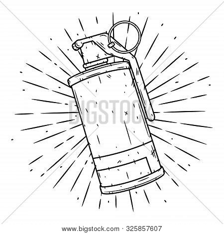 Smoke Grenade. Hand Drawn Vector Illustration With A Grenade And Divergent Rays. Used For Poster, Ba