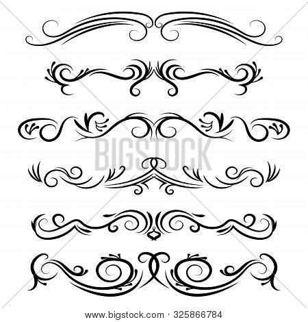 Hand Drawn Vector Dividers. Decorative Swirls Lines, Borders And Curl Set. Design Elements 8
