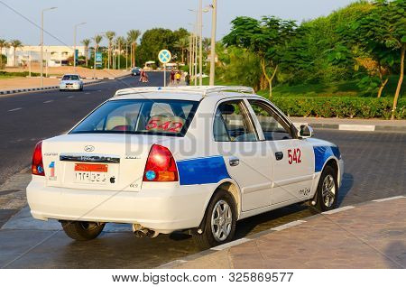 Sharm El Sheikh, Egypt - September 19, 2019: Taxi On Street In Hadaba District, Sharm El Sheikh, Egy