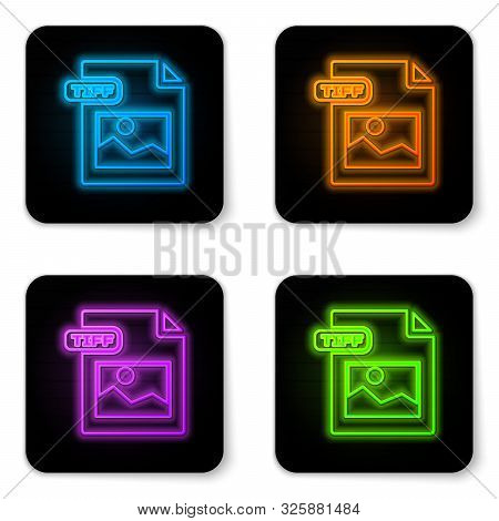 Glowing Neon Tiff File Document. Download Tiff Button Icon Isolated On White Background. Tiff File S