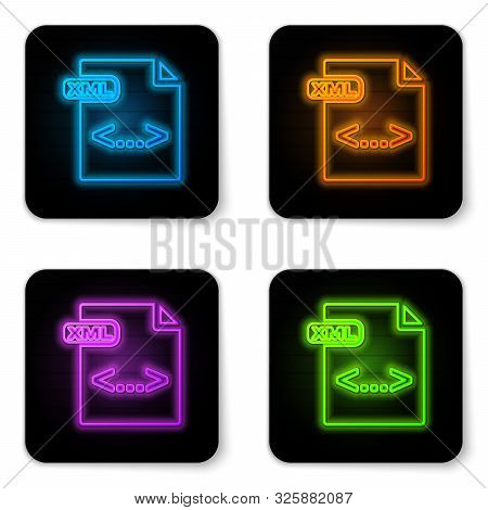 Glowing Neon Xml File Document. Download Xml Button Icon Isolated On White Background. Xml File Symb