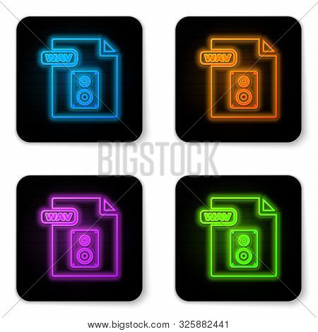 Glowing Neon Wav File Document. Download Wav Button Icon Isolated On White Background. Wav Waveform 