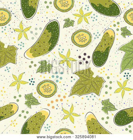 Seamless Pattern With Cute Cucumbers. Scandinavian Style.