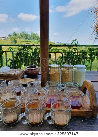 Traditional Balinese Coffee And Tea Testing, Bali Indonesia With Beautiful View