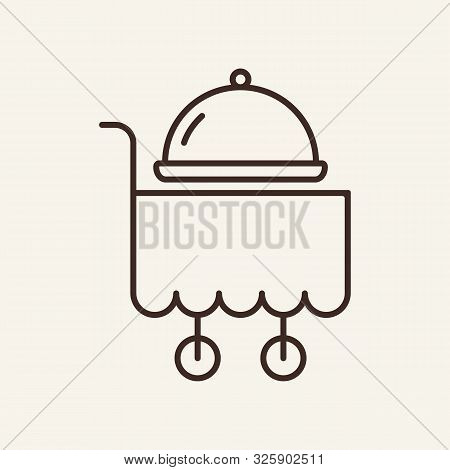 Trolley With Hotplate Line Icon. Dish, Delivery, Serving. Restaurant Business Concept. Vector Illust